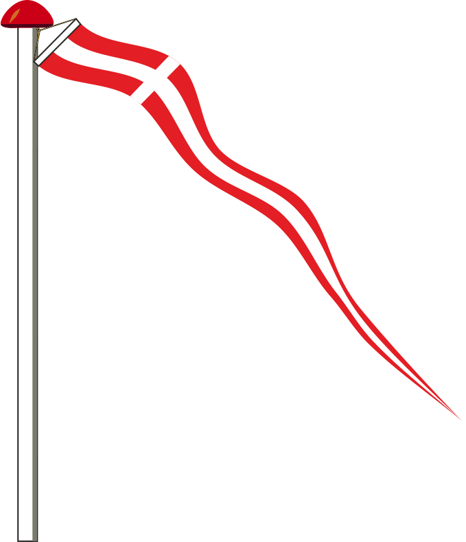 Windwimpel Dänemark mit Holzstab - Dreieckige Flagge in Rot-Weiß für Fahnenmast