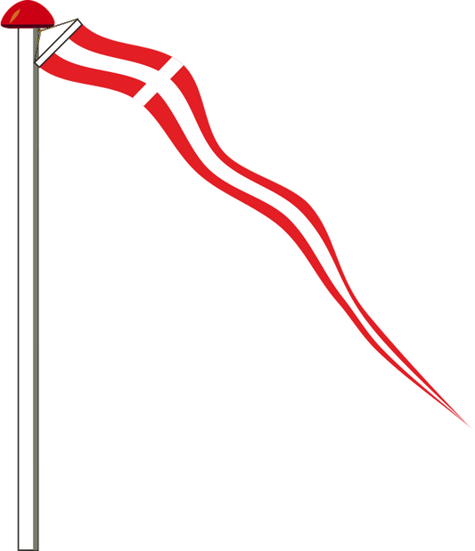 Windwimpel Dänemark mit Holzstab - Dreieckige Flagge in Rot-Weiß für Fahnenmast
